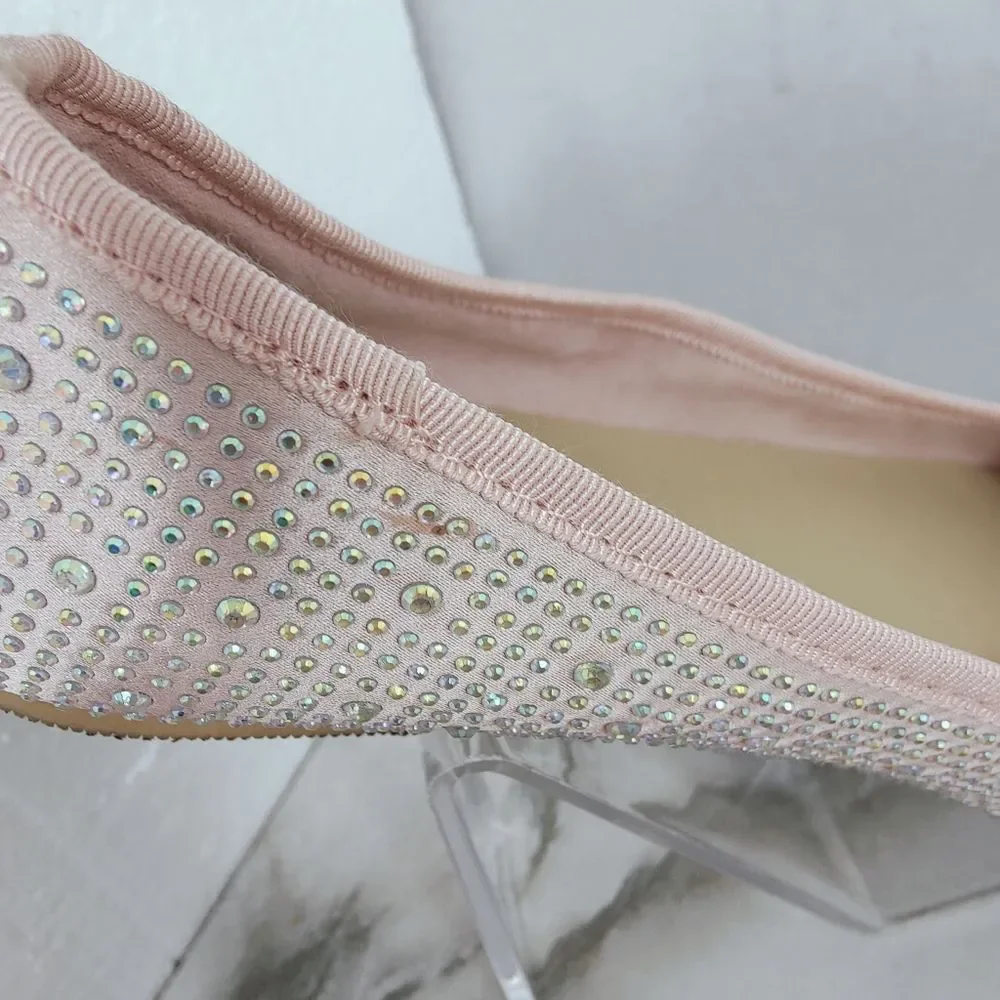 Cat & Jack Girls' Pale Pink Diamante Rhinestone Sparkly Ballet Flats, Sz 5